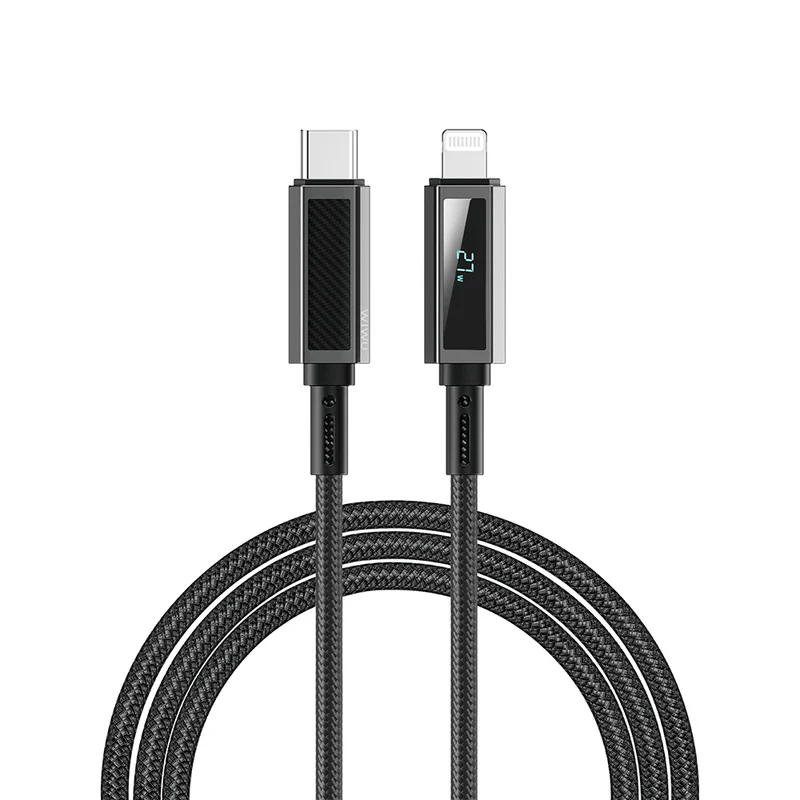 Wiwu Wi-C080 Warriors Series Aramid Fiber Digital LED Display Type-C to Lightning PD Data and Charging Cable 27W 1M Black