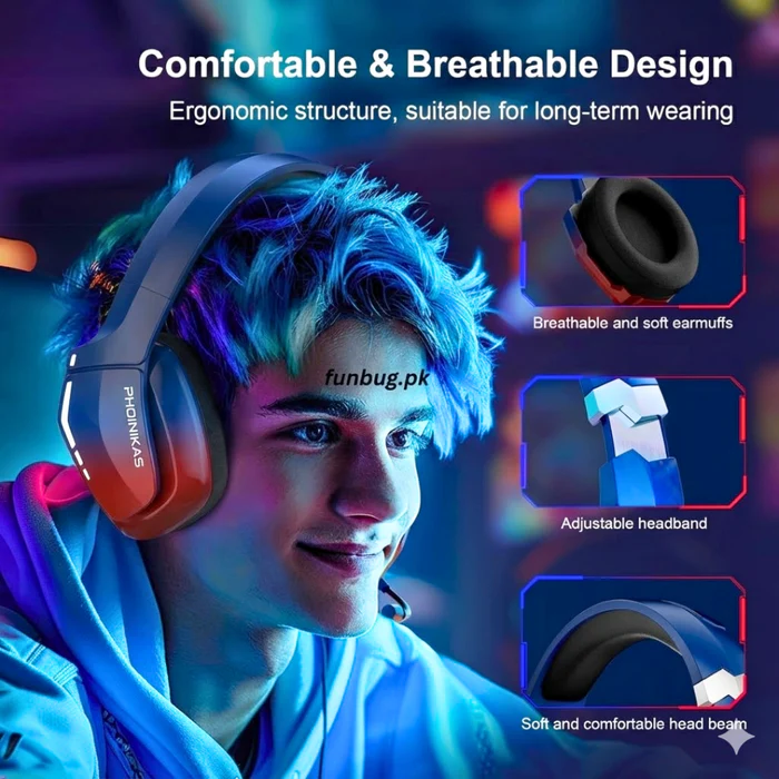 Phoinikas Q8S Noise Cancelling Bluetooth Rgb Gaming Headphones