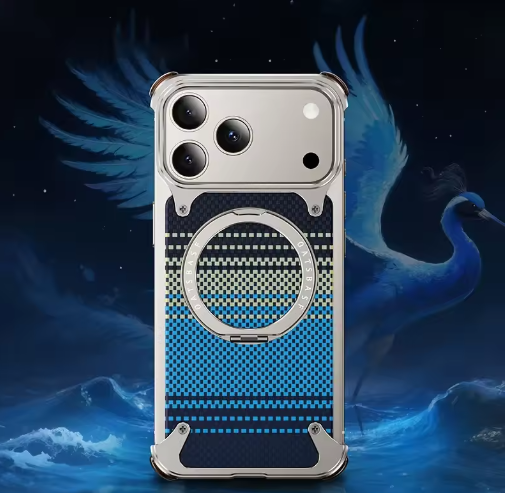 iPhone 17 Pro Max Phone Case with Magsafe Stand Magnetic Kevlar Fiber Texture Cover Metal Frame Shockproof Protector