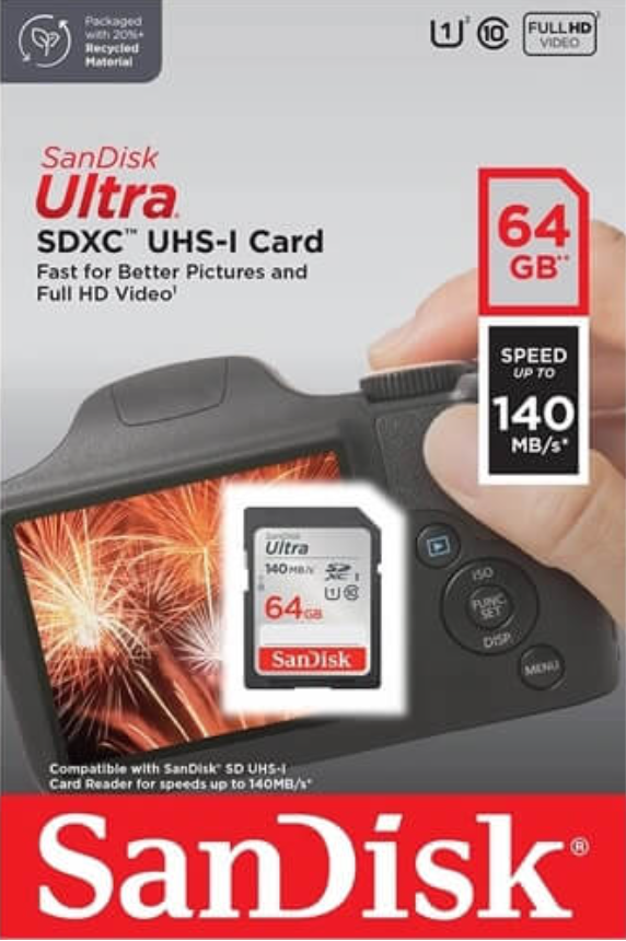 SanDisk Ultra SD Card | 64 GB | Up to 140MB/s | 1 Year Warranty