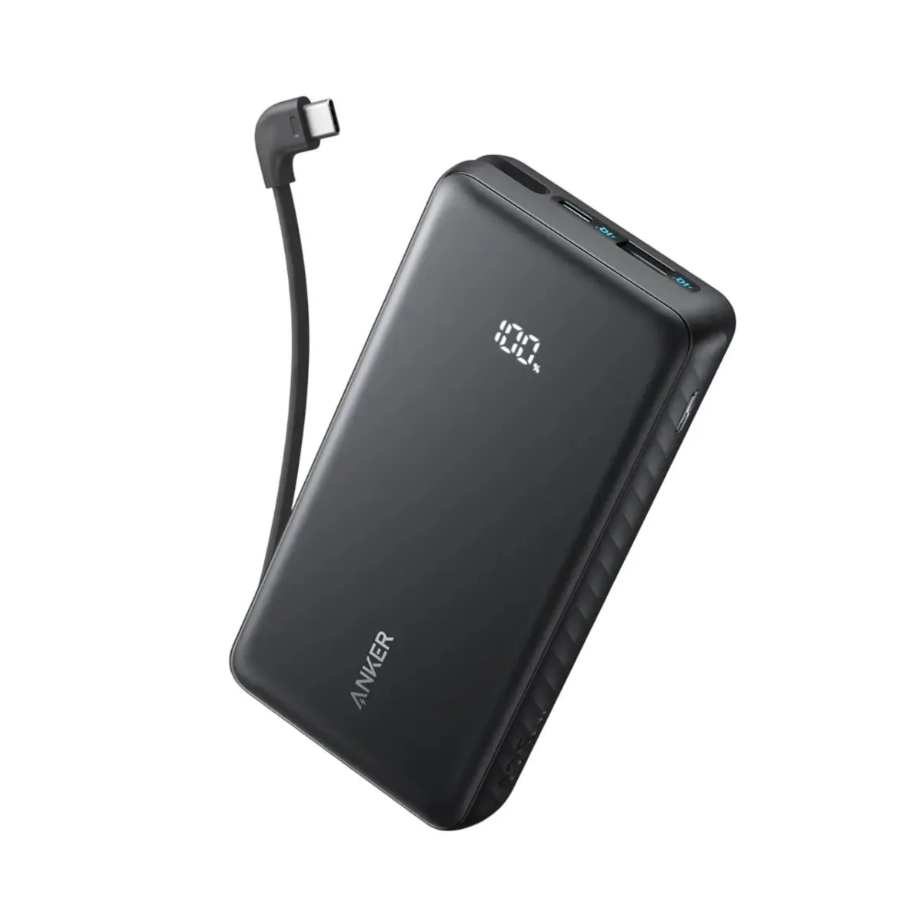 Anker Zolo Digital Wired Power Bank With Built-in USB-C Cable, 20000 mAh, 3 Port, 22.5W, USB-C + USB-A, Black – A110EH11